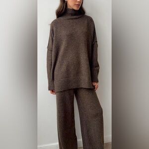Commense plain turtle Neck knit pants set